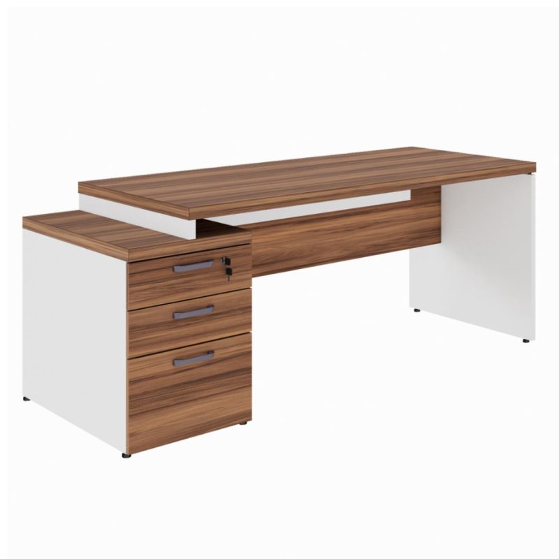 Mesa PEDESTAL RETA (03 Gav.) – 1,92X0,70m – WORKSTART – NOGAL SEVILHA/BRANCO- 34405 PRIME Cadeiras Escritório Linha 40 mm Nogal – Branco 2