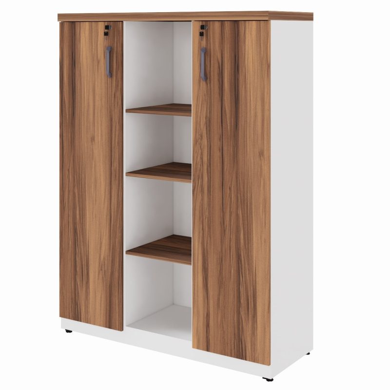 Armário Alto Credenza com Nicho – 1,61×1,20×0,45m – NOGAL SEVILHA/BRANCO- 34415 PRIME Cadeiras Escritório Linha 40 mm Nogal – Branco 2